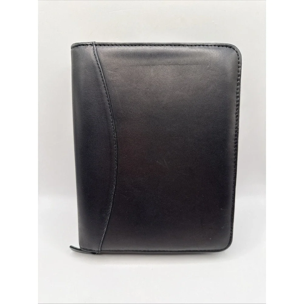 Vintage Franklin Quest Black Full-Grain Nappa Leather 6 Ring Planner Full‎ Zip